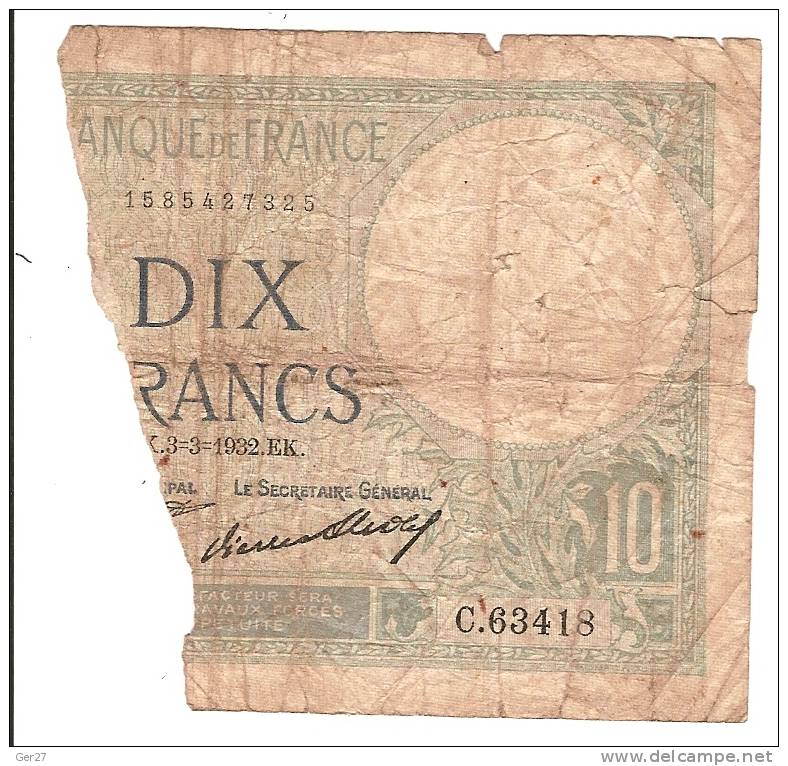 5 Francs Violet 1939 . Défectueux. Et Fragment 10 Frs. Offert. - 5 F 1917-1940 ''Violet''