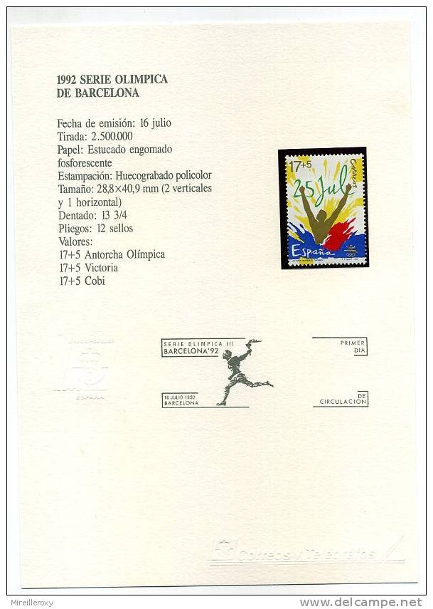 FEUILLET EXPLICATIF ESPAGNE JEUX OLYMPIQUES DE BARCELONE FLAMME OLYMPIQUE - Summer 1992: Barcelona