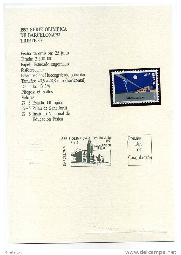 FEUILLET EXPLICATIF ESPAGNE JEUX OLYMPIQUES DE BARCELONE INAUGURATION - Ete 1992: Barcelone