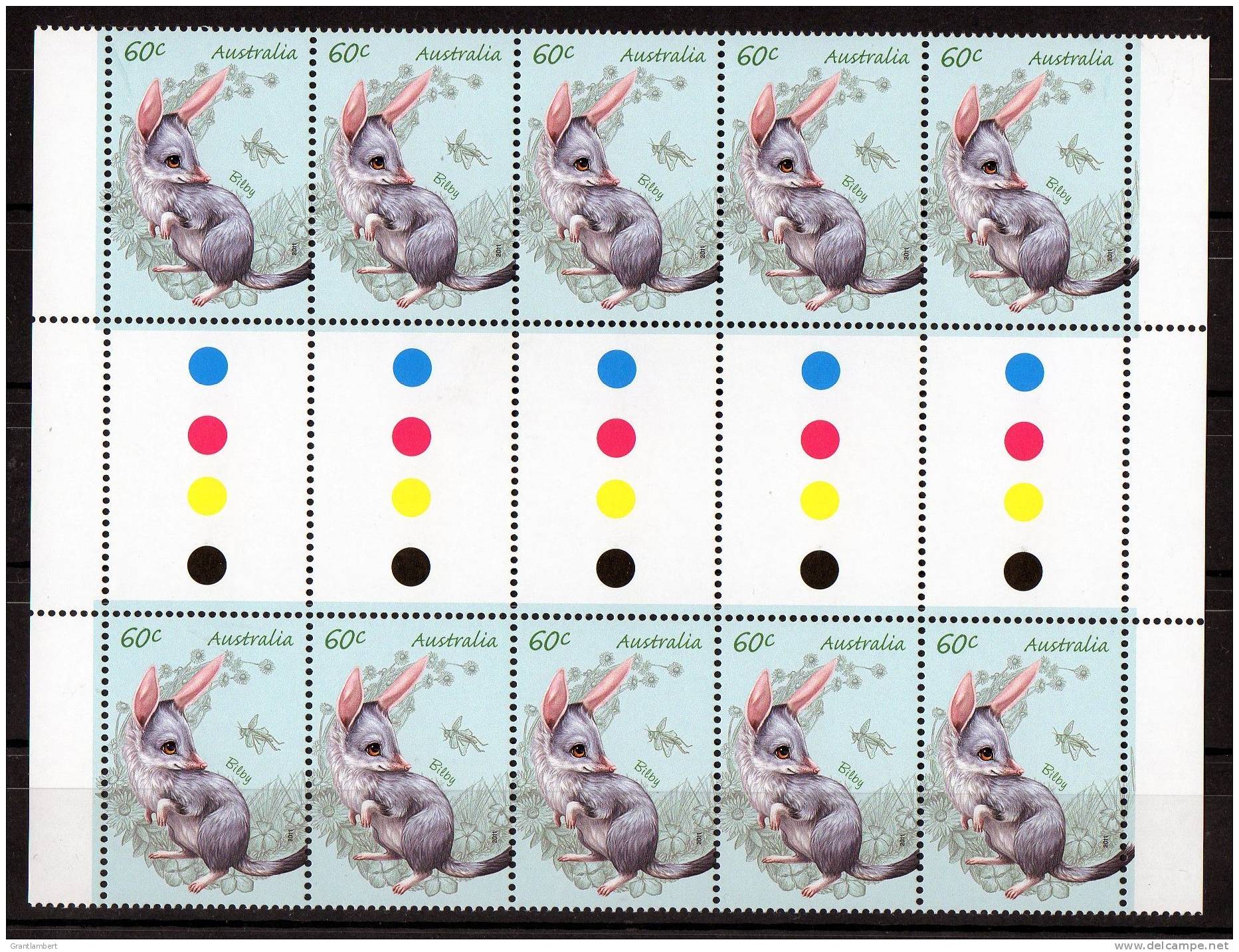 Australia 2011 Bush Babies 60c Bilby Gutter Block Of 10 MNH - Mint Stamps