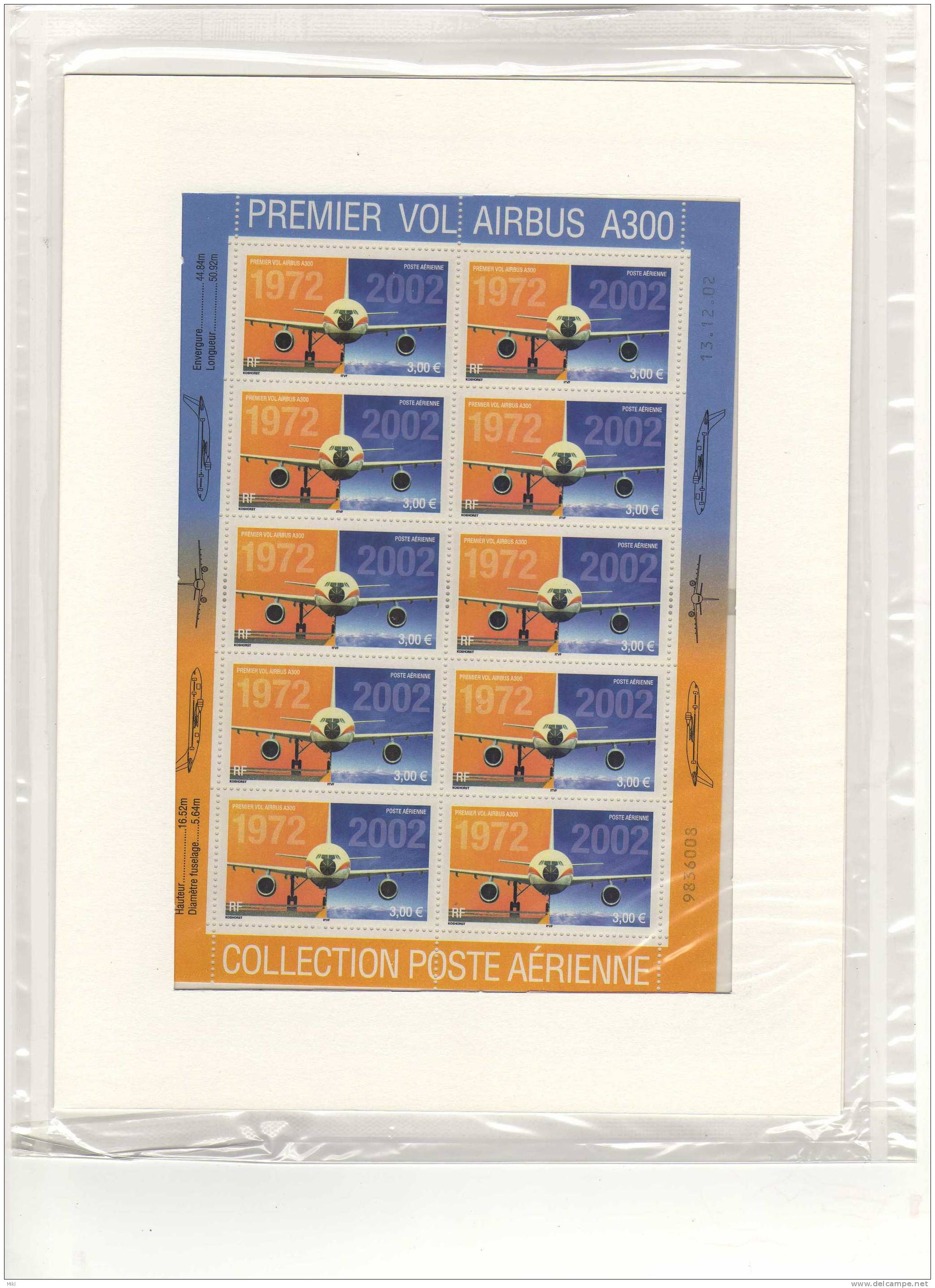 FEUILLE FEUILLET MINI FEUILLE   - PA65 PA F65 F65A 65A 65 A - POSTE AERIENNE 2002 - AIRBUS 300 - LUXE - Feuilles Complètes