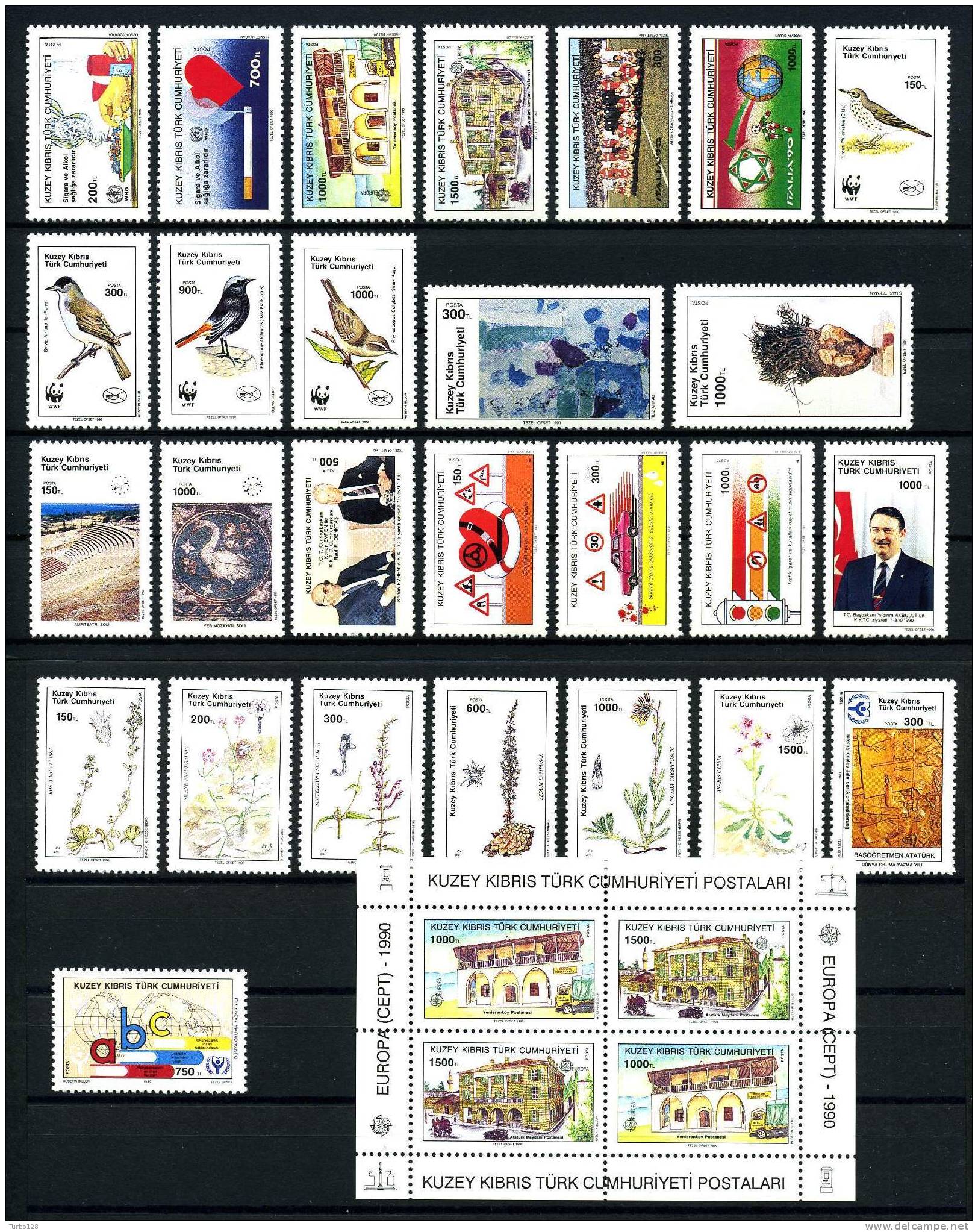 CHYPRE TURC RTCN  Année 1990 N° 250 à 276 + Bloc N° 8  Neufs ** Ier Choix. Superbes.  (Anné - Unused Stamps