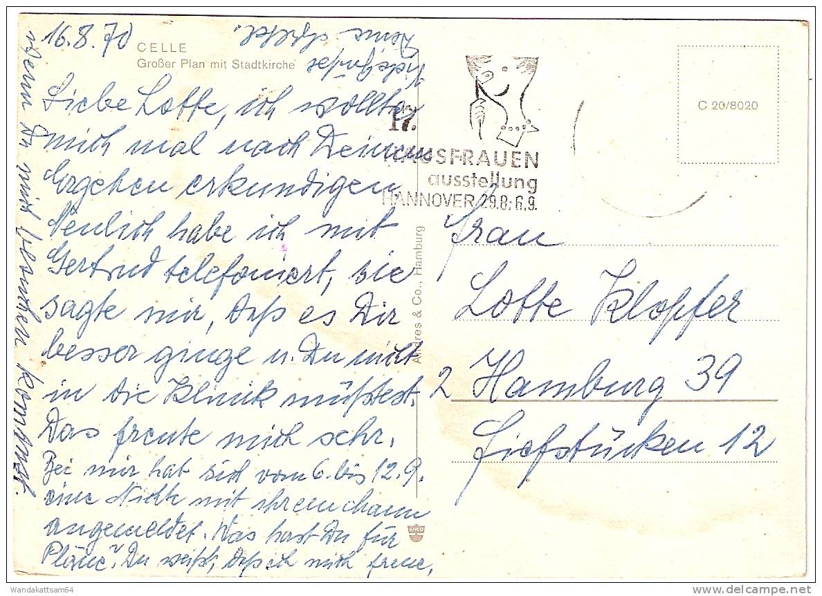 AK 208020 CELLE Großer Plan Mit Stadtkirche VW-Käfer KODAK 16.8.70 Schreibdatum Ort Und Datum Nicht Erkennbar Briefmarke - Celle