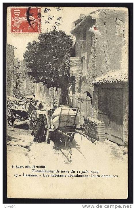 CPA  ANCIENNE- FRANCE- LAMBESC (13)-  LES HABITANTS ABANDONNENT LEURS MAISONS APRES LE TREMBEMENT DE TERRE DE 1909- - Lambesc