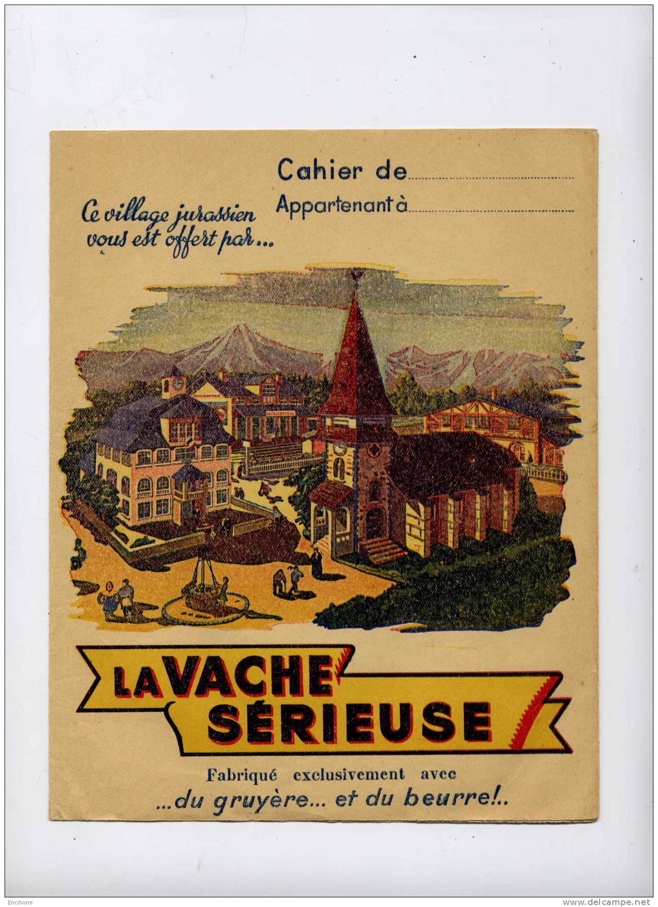 Protège Cahier VACHE SERIEUSE Village Jurassien Grosjeanville - Personnages Sur Rabbats - Lattiero-caseario