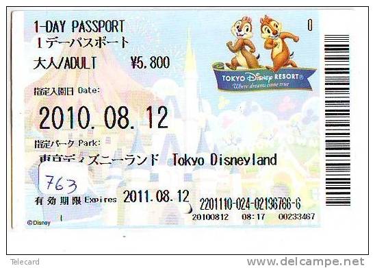 Disney * PASSPORT * Entreecard JAPON * TOKYO DISNEYLAND Passeport (763) JAPAN PASS * CINEMA * FILM * CHIP AND DALE - Disney