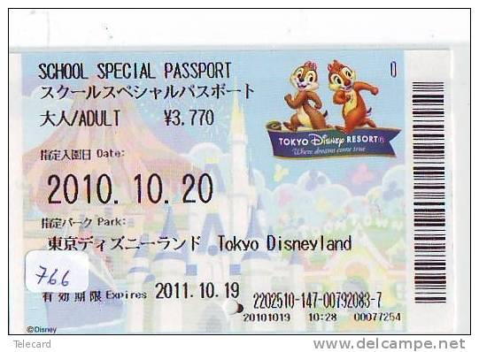 Disney * PASSPORT * Entreecard JAPON * TOKYO DISNEYLAND Passeport (766) JAPAN PASS * CINEMA * FILM * CHIP AND DALE - Disney