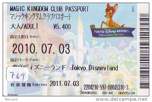 Disney * PASSPORT * Entreecard JAPON * TOKYO DISNEYLAND Passeport (769) JAPAN PASS * CINEMA * FILM * BAMBI - Disney