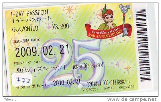 Disney * PASSPORT * Entreecard JAPON * TOKYO DISNEYLAND Passeport (772) JAPAN PASS * CINEMA * FILM * PETER PAN - Disney