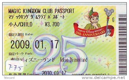 Disney * PASSPORT * Entreecard JAPON * TOKYO DISNEYLAND Passeport (775) JAPAN PASS * CINEMA * FILM * PETER PAN - Disney