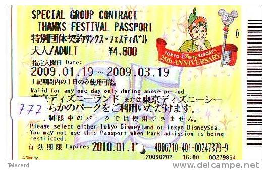 Disney * PASSPORT * Entreecard JAPON * TOKYO DISNEYLAND Passeport (777) JAPAN PASS * CINEMA * FILM * PETER PAN - Disney
