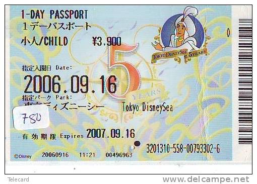 Disney * PASSPORT * Entreecard JAPON * TOKYO DISNEYLAND Passeport (780) JAPAN PASS * CINEMA * FILM * ALADDIN - Disney