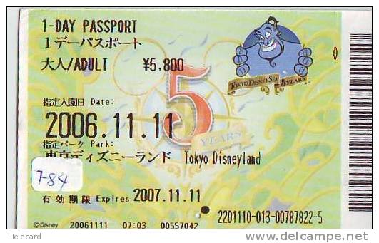 Disney * PASSPORT * Entreecard JAPON * TOKYO DISNEYLAND Passeport (784) JAPAN PASS * CINEMA * FILM * ALADDIN - Disney