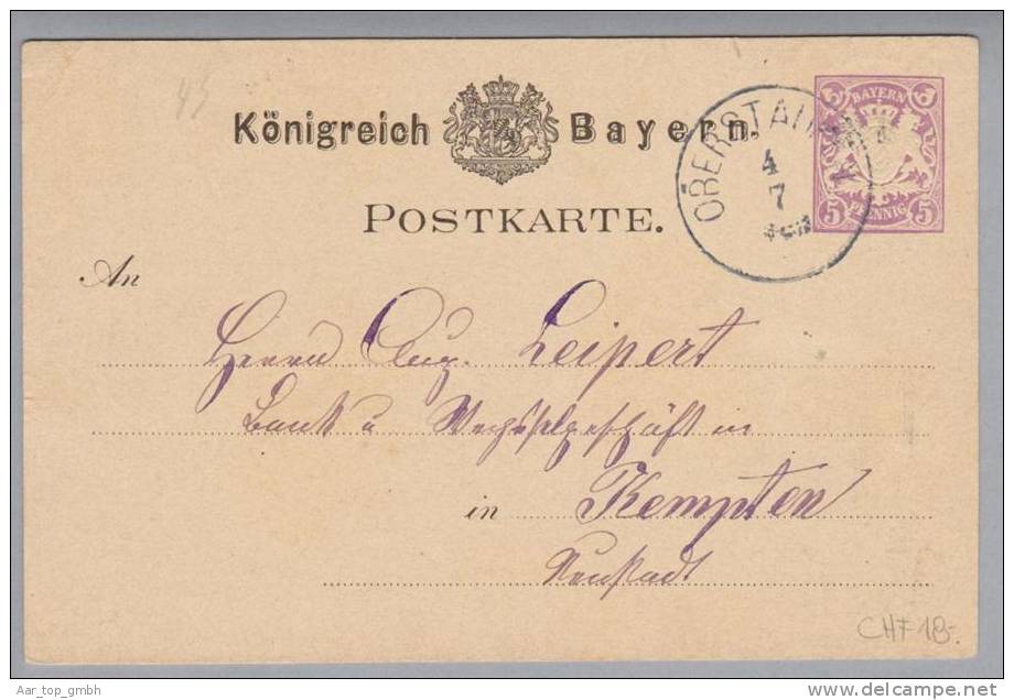 Heimat Bayern Oberstaufen 1879-07-04 GS-PK Nach Kempten - Postal  Stationery