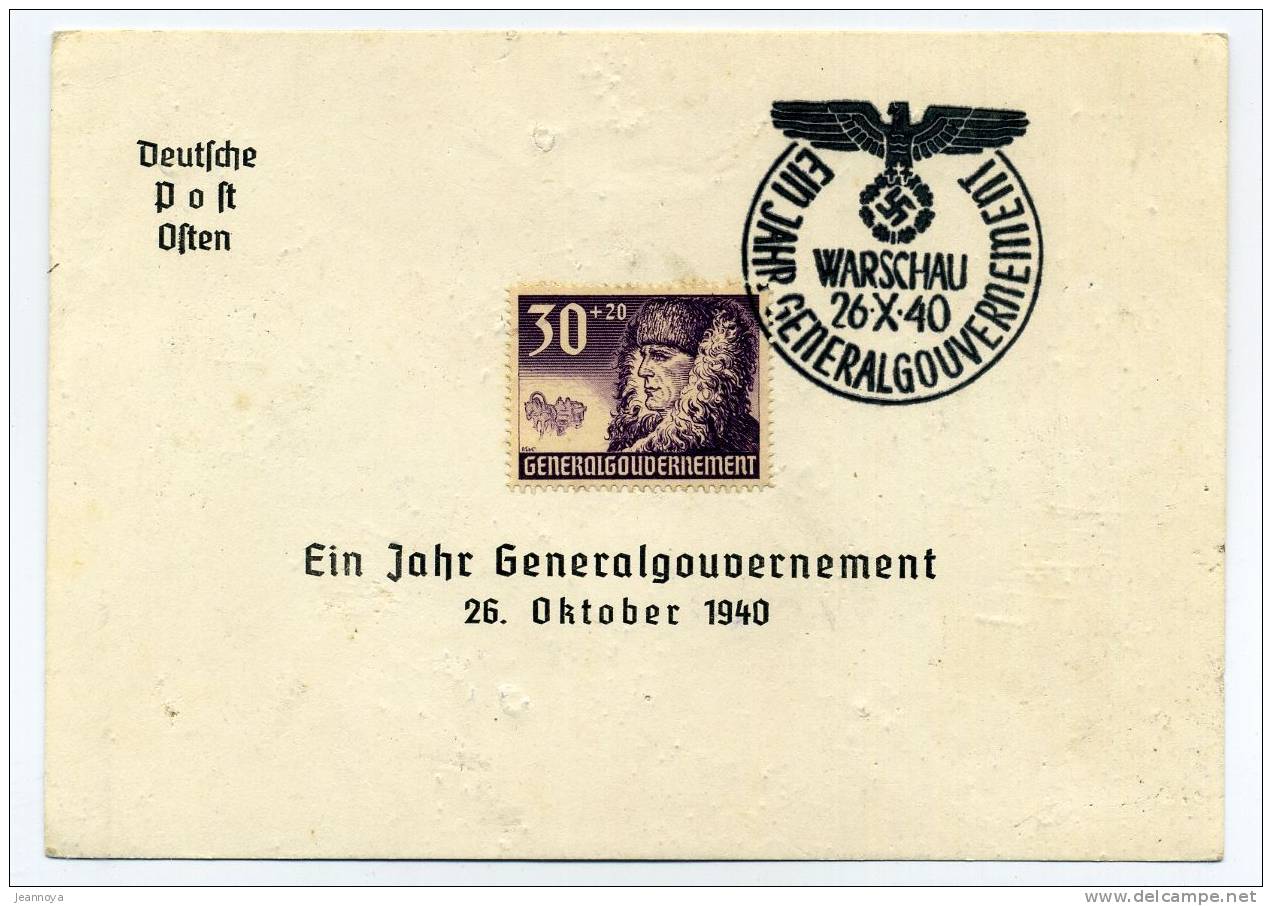 GENERALGOUVERNEMENT - N° 58 - OBL. FDC WARSCHAU LE 26/10/1940 - TB - General Government