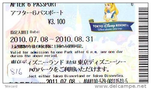 Disney * PASSPORT * Entreecard JAPON * TOKYO DISNEYLAND Passeport (816) JAPAN PASS * CINEMA * FILM * ALICE IN WONDERLAND - Disney