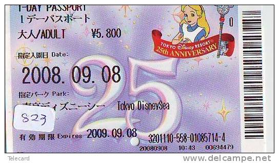 Disney * PASSPORT * Entreecard JAPON * TOKYO DISNEYLAND Passeport (823) JAPAN PASS * CINEMA * FILM * ALICE IN WONDERLAND - Disney