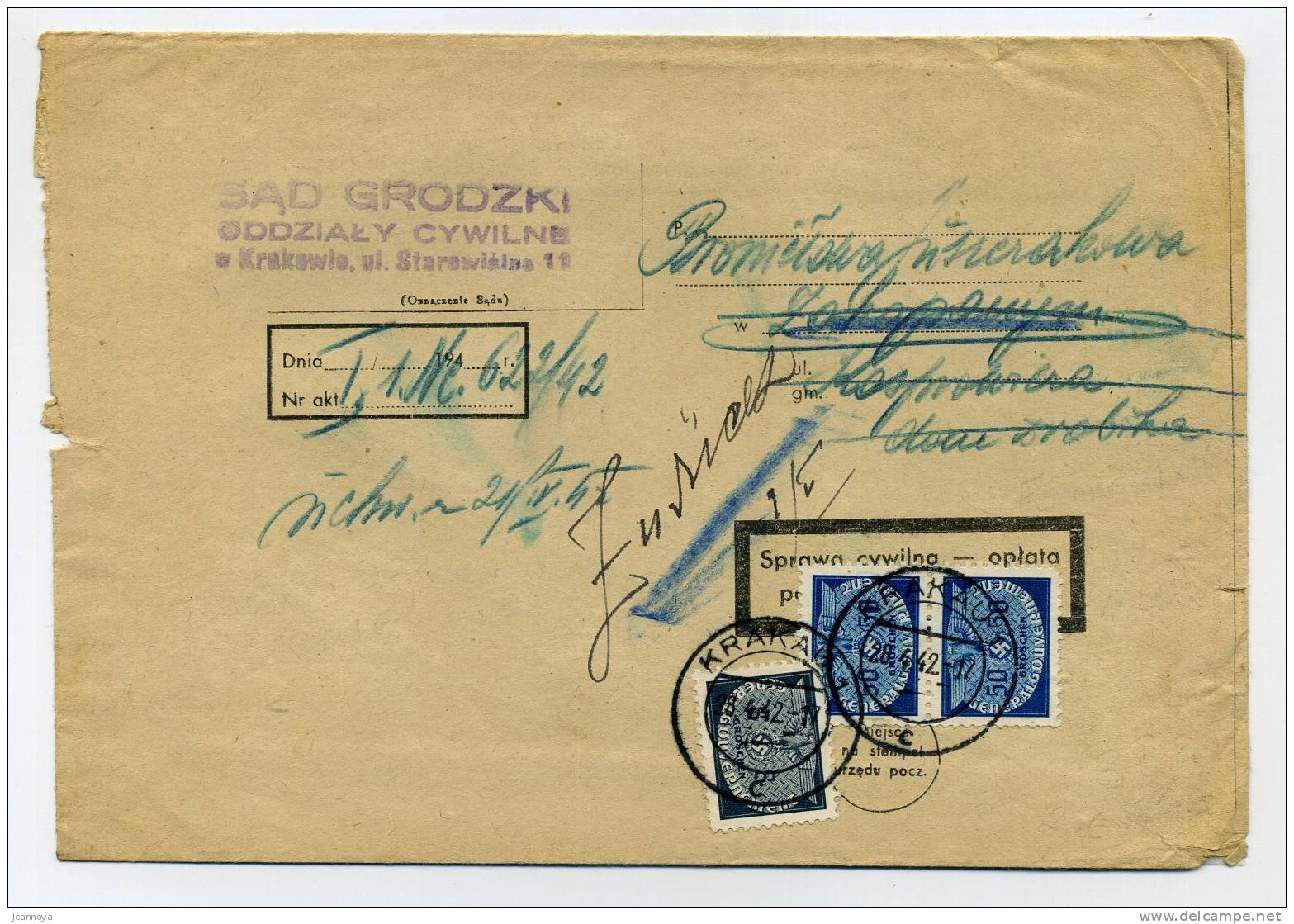 GENERALGOUVERNEMENT - SERVICE N°1 &10 PAIRE OBL. KRAKAU LE 28/4/42  - TB ET RR - Gouvernement Général