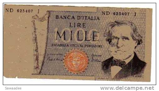 BILLET ITALIE - P.101 - 1000 LIRES - VERDI - 1000 Lire