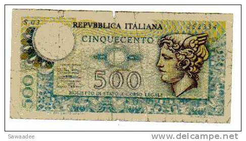 BILLET ITALIE - REPUBLICA ITALIANA  - P.94 - 500 LIRE - Other & Unclassified