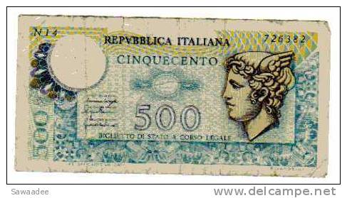 BILLET ITALIE - REPUBLICA ITALIANA  - P.94 - 500 LIRE - Autres & Non Classés