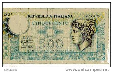 BILLET ITALIE - REPUBLICA ITALIANA  - P.94 - 500 LIRE - Autres & Non Classés