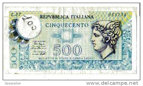 BILLET ITALIE - REPUBLICA ITALIANA  - P.94 - 500 LIRE - Sonstige & Ohne Zuordnung