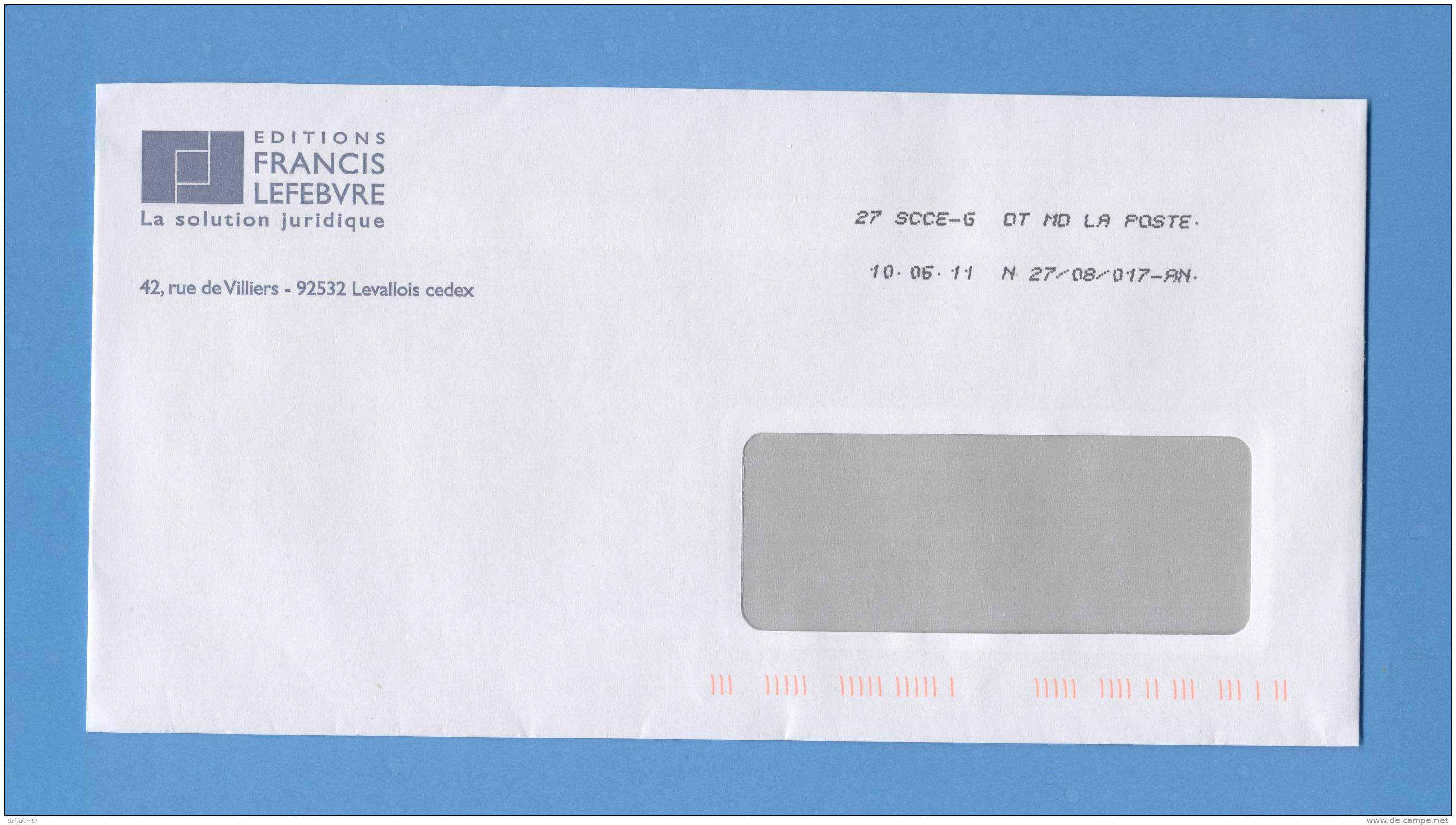 Timbre Stamp Selo Enveloppe Envelope à Fenêtre Editions FRANCIS LEFEBVRE LEVALLOIS 92 10/06/2011 FRANCE - Lettres & Documents