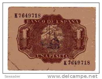 BILLET ESPAGNE - REGENCE DE FRANCO - P.144 - 1953 - 1 PESETA - M DE  SANTA CRUZ - VOILIER - 1-2 Peseten