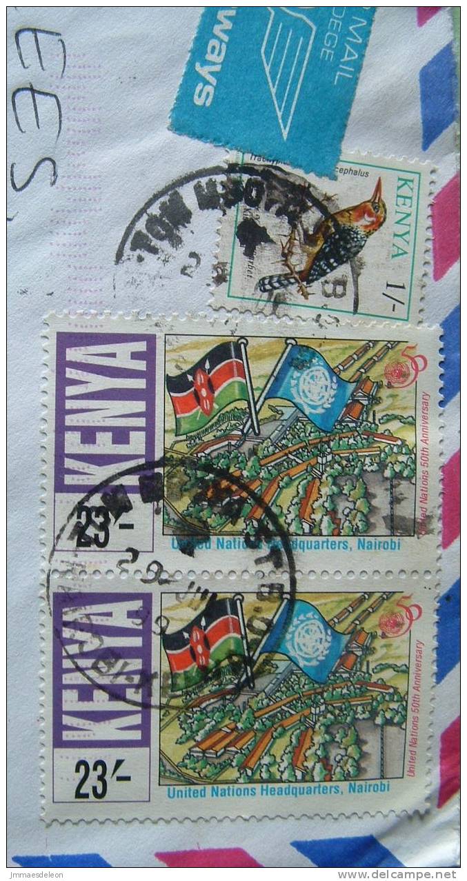 Kenya 1998 Cover To England UK - Birds Flag UN ONU 50 Aniversary - Scott # 651 - Cat Val = 1.5 $ - Kenia (1963-...)