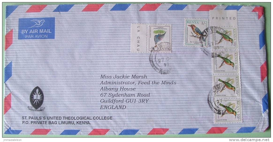 Kenya 1999 Cover To England UK - Birds Bee-eater Guinea Fowl - St. Paul Theology - Kenya (1963-...)