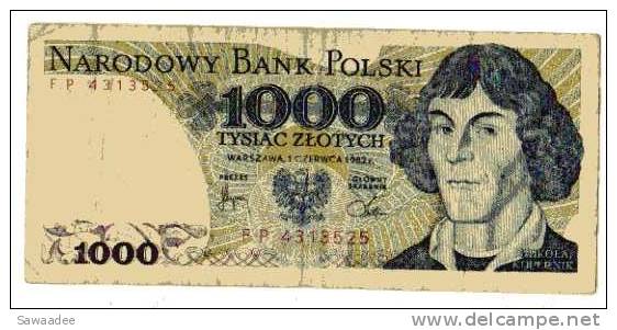 BILLET POLOGNE - P.146c - 1982 - 1000 ZLOTYCH - NICOLAS COPERNIC - SYSTEME COPERNITIEN - PLANETE - Polen