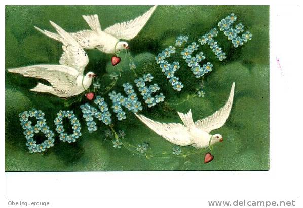 BONNE FETE  COLOMBE COLOMBEDS COEUR EN RELIEF BELLE CARTE 1907 - Fête Des Mères