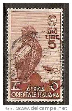 1938 AOI USATO SOGGETTI VARI POSTA AEREA 5 £ - RR2673 - Italienisch Ost-Afrika