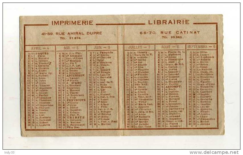 - PETIT CALENDRIER IMPRIMERIE LIBRAIRIE S.I.LI. 1945 - Petit Format : 1941-60