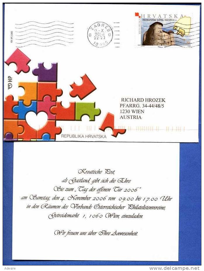 Schmuck-Brief Mit Einladungskarte Der Kroatischen Post 2006, Sonderstempel - Kroatien