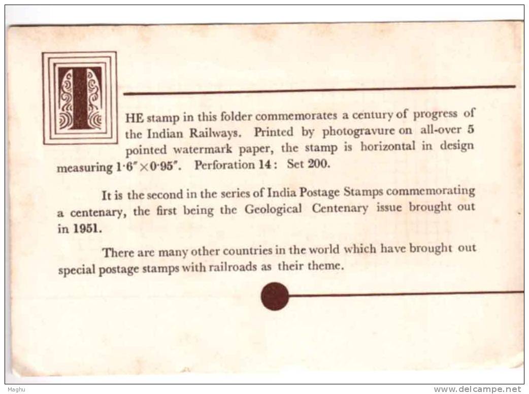 India 1953 Railway Centenery, Trains, Transport, Information Folder By Depat. Of Post, Block Of 4 Pasted, As Scan - Covers & Documents