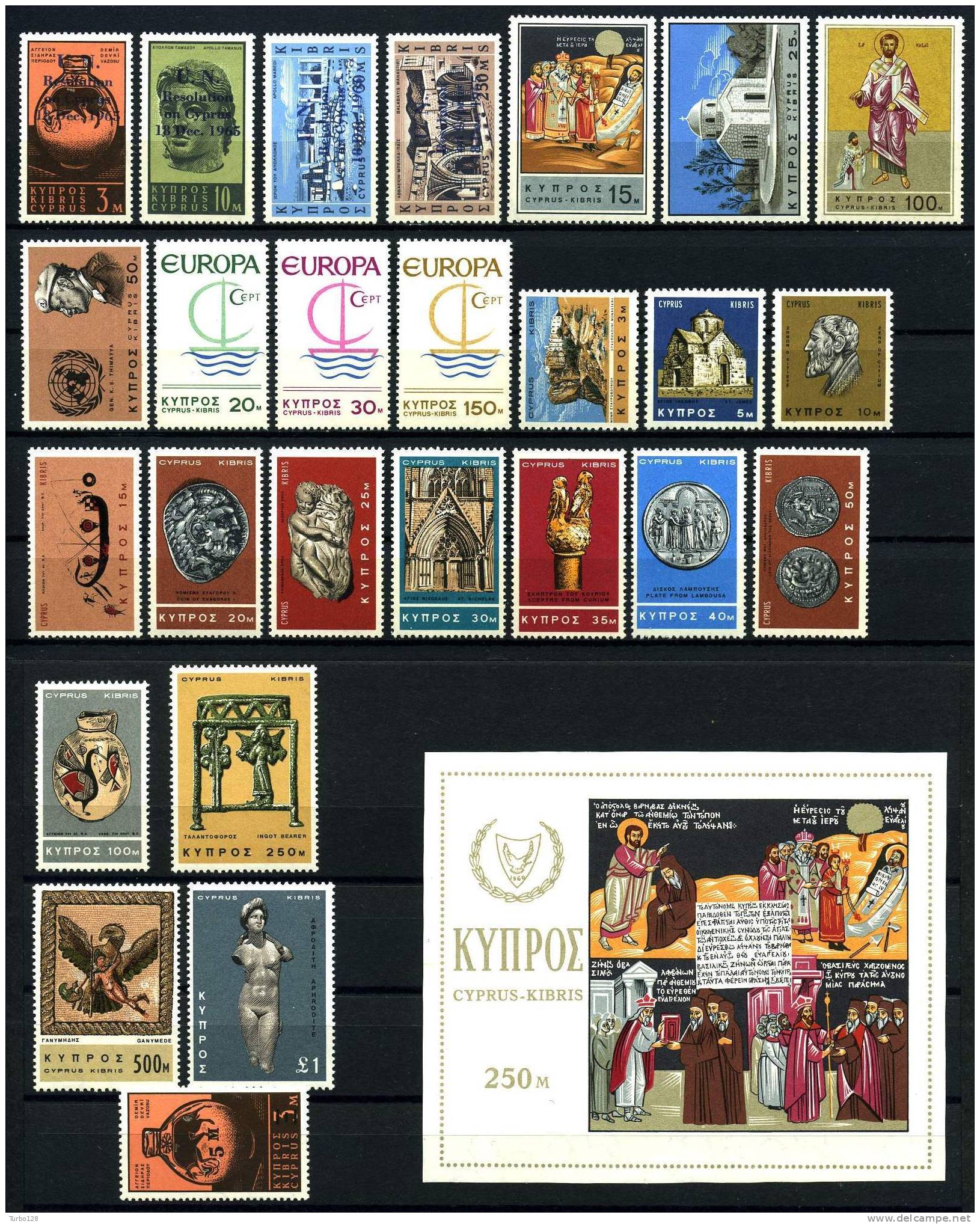 CHYPRE  Année  1966  N° 253 à 278 + Bloc N° 4  Neufs** Ier Choix. Cote: 80,30&euro; Sup.   () - Unused Stamps