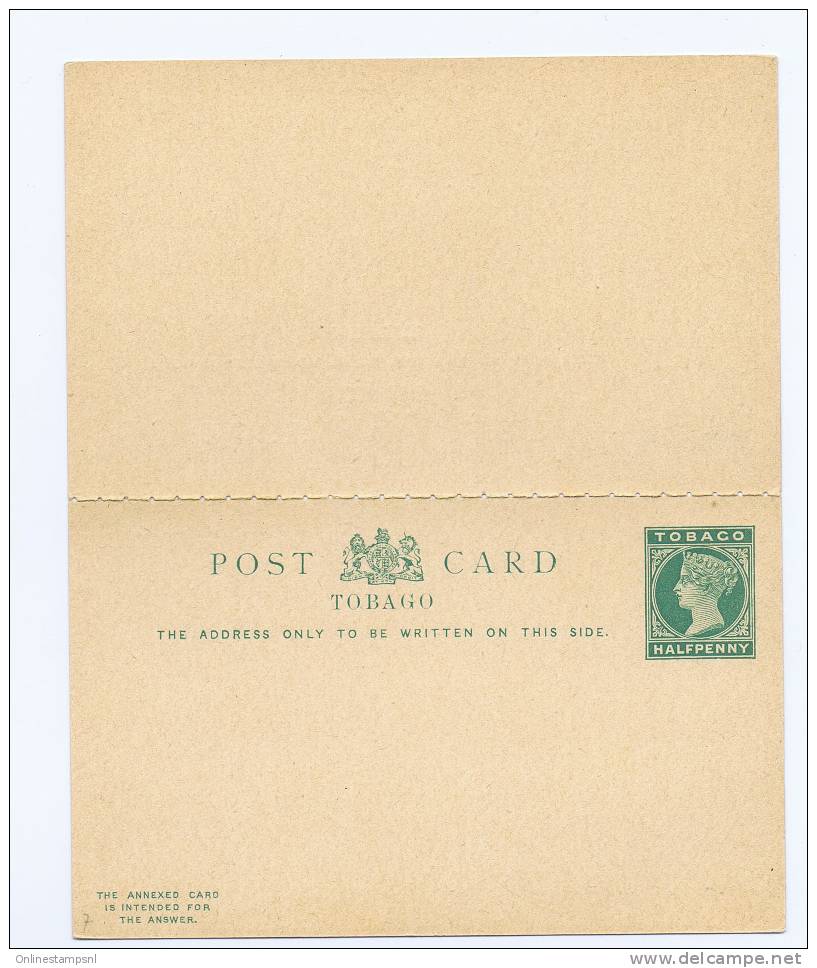 Tobago UPU Postal Reply Double Card, ½p. Green Queen Victoria  Reply Fully Attached Scarce, Mint - Trinidad En Tobago (...-1961)