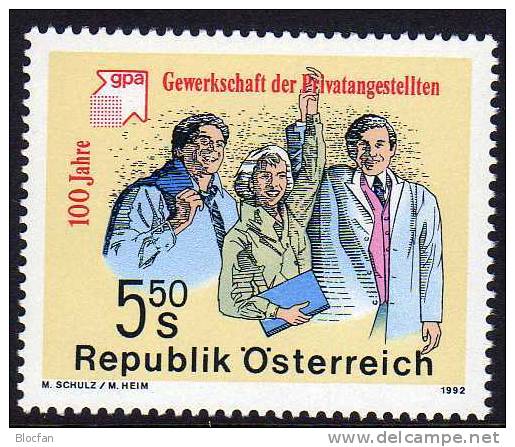 Personengruppe 100 Jahre Angestellten-Gewerkschaft 1992 Österreich 2049 ** 1€ Privatangestellte Work Set Of  Austria - Police - Gendarmerie