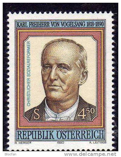 Persönlichkeit Sozial-Reformer Von Vogelsang 1990 Österreich 2008 ** 1€ Porträt Des Freiherrn Set Of  Austria - Hydrotherapy