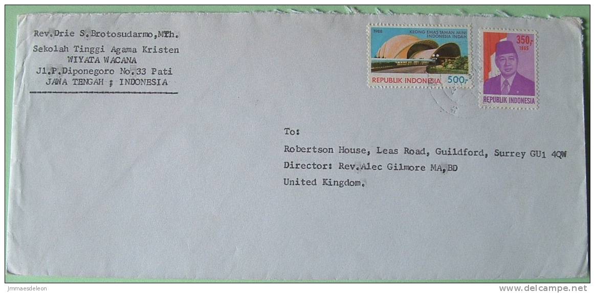 Indonesia 1988 Cover To England UK - Suharto Modern Architecture Keong Emas Theater - Indonesia