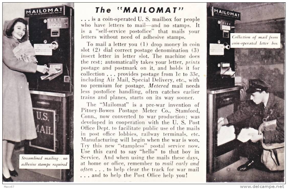 U.S. MAILOMAT POSTAL CARD Used 1943 - Covers & Documents