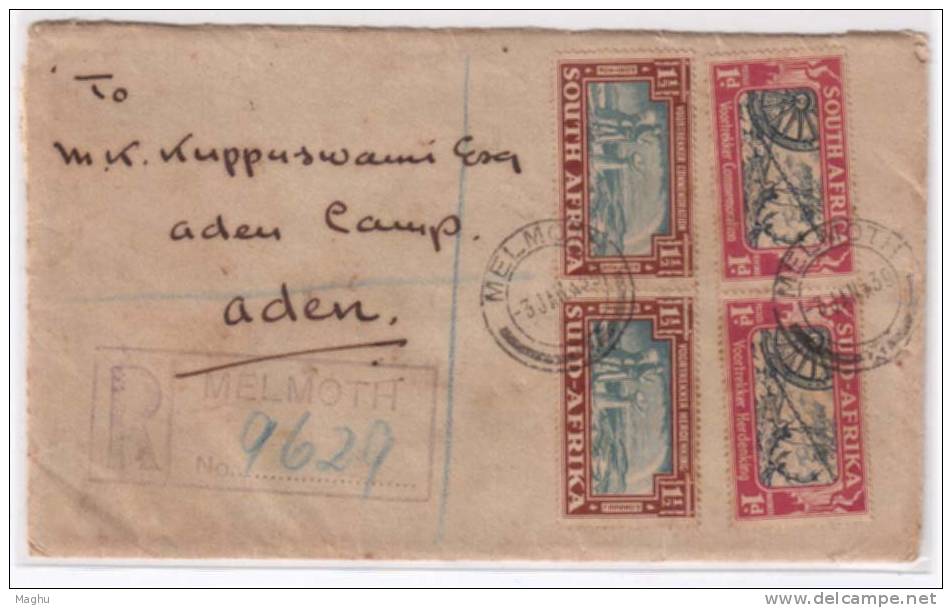 South Africa Registered Cover 1939 To Aden Camp, 3 Pair, - Covers & Documents