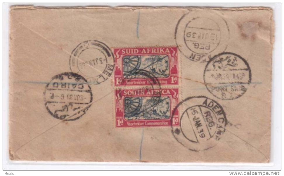 South Africa Registered Cover 1939 To Aden Camp, 3 Pair, - Covers & Documents