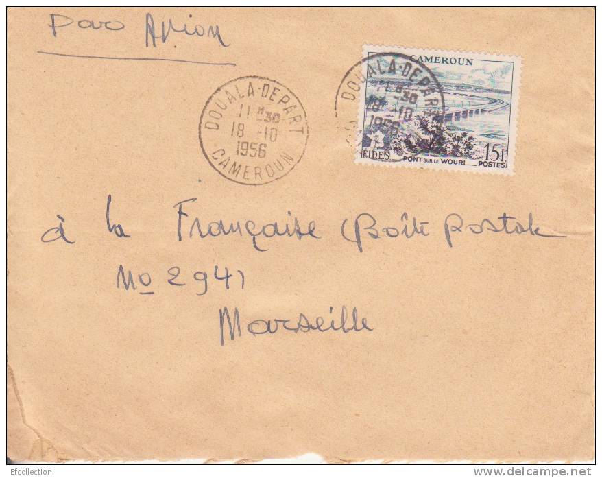 DOUALA - DEPART - CAMEROUN - 1956 - AFRIQUE - COLONIES FRANCAISES - N°301 - PONT SUR LE WOURI - LETTRE - Lettres & Documents