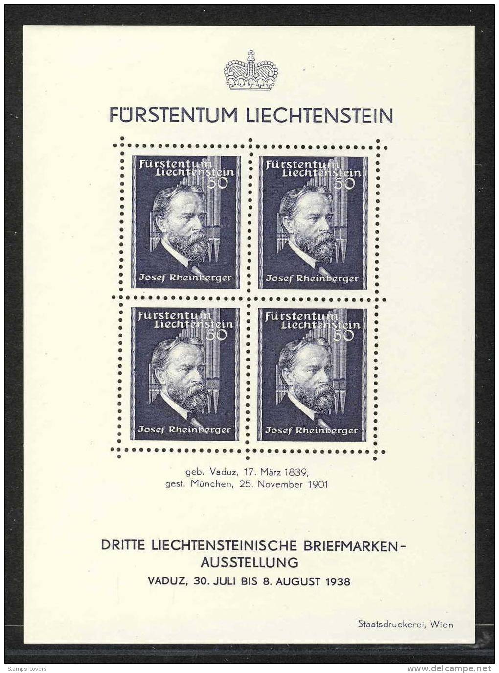 LIECHTENSTEIN MNH** MICHEL BL 3 - Blocks & Sheetlets & Panes