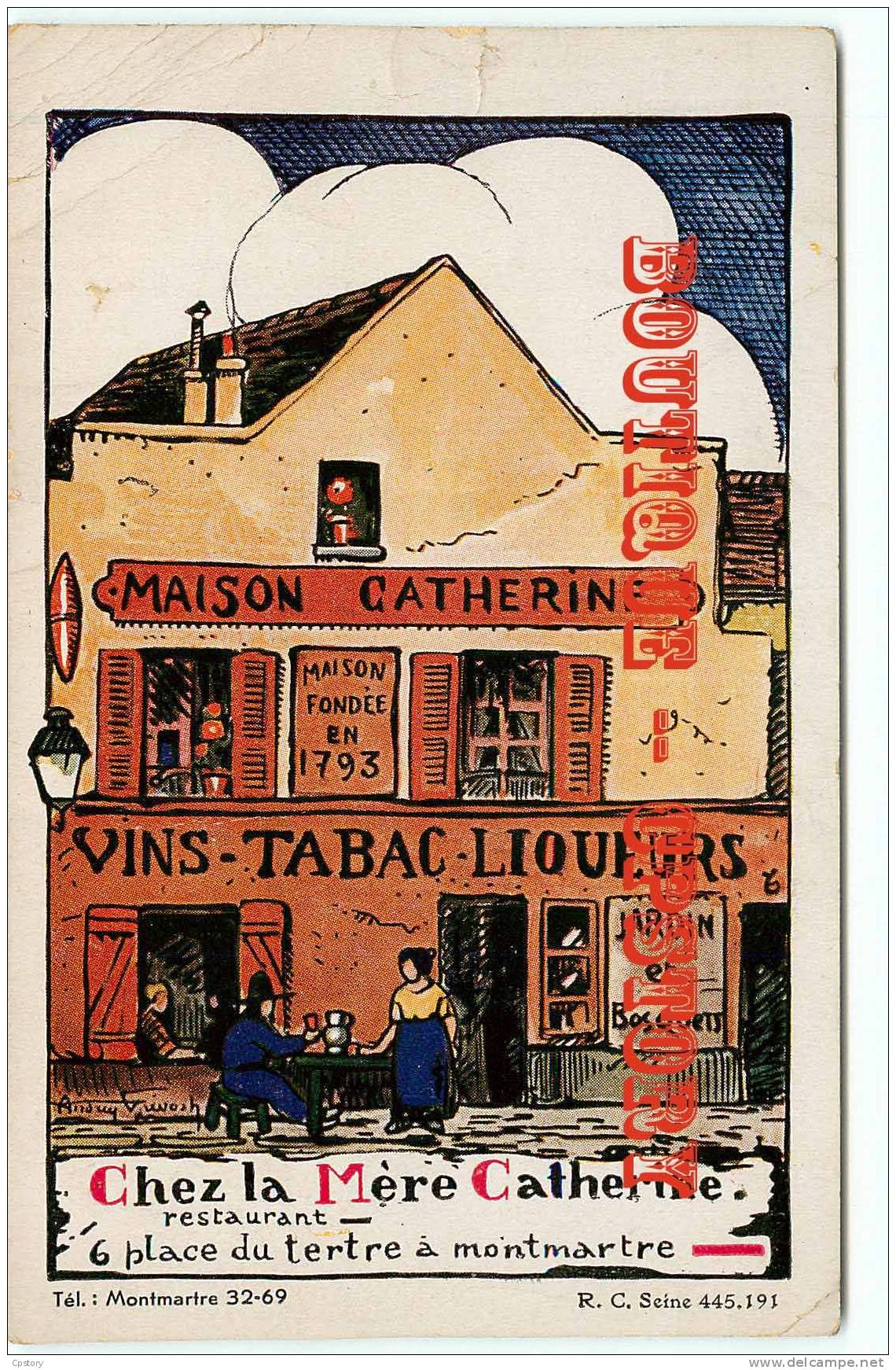 RESTAURANT " Chez La Mère Catherine " 6 Place Du Tertre à Montmartre - Dos Scané - Restaurants