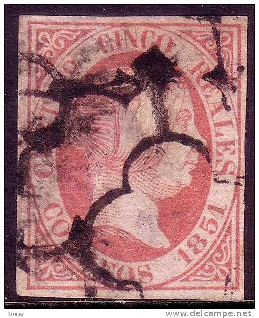 Edifil 9 Usado, 5 Reales Rosa De 1851 Catálogo 325 Eur - Gebruikt