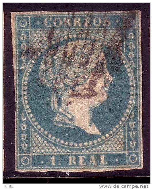 Edifil 45 1856 1 Real Filigrana De Líneas Cruzadas En Usado, Catalogo 240 Eur RR - Gebruikt